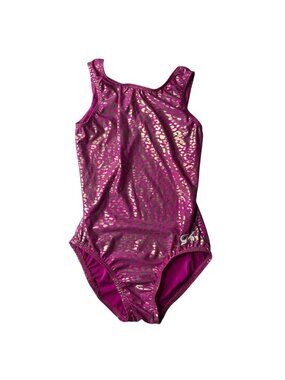 GK Leopard  Print Leotard Gymnastics Pink silver foil Size CL Large
